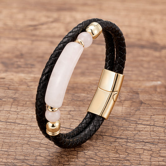 Magnetic Buckle Leather Double Joint Braided Bracelet