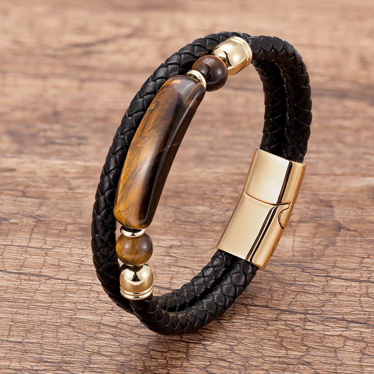 Magnetic Buckle Leather Double Joint Braided Bracelet