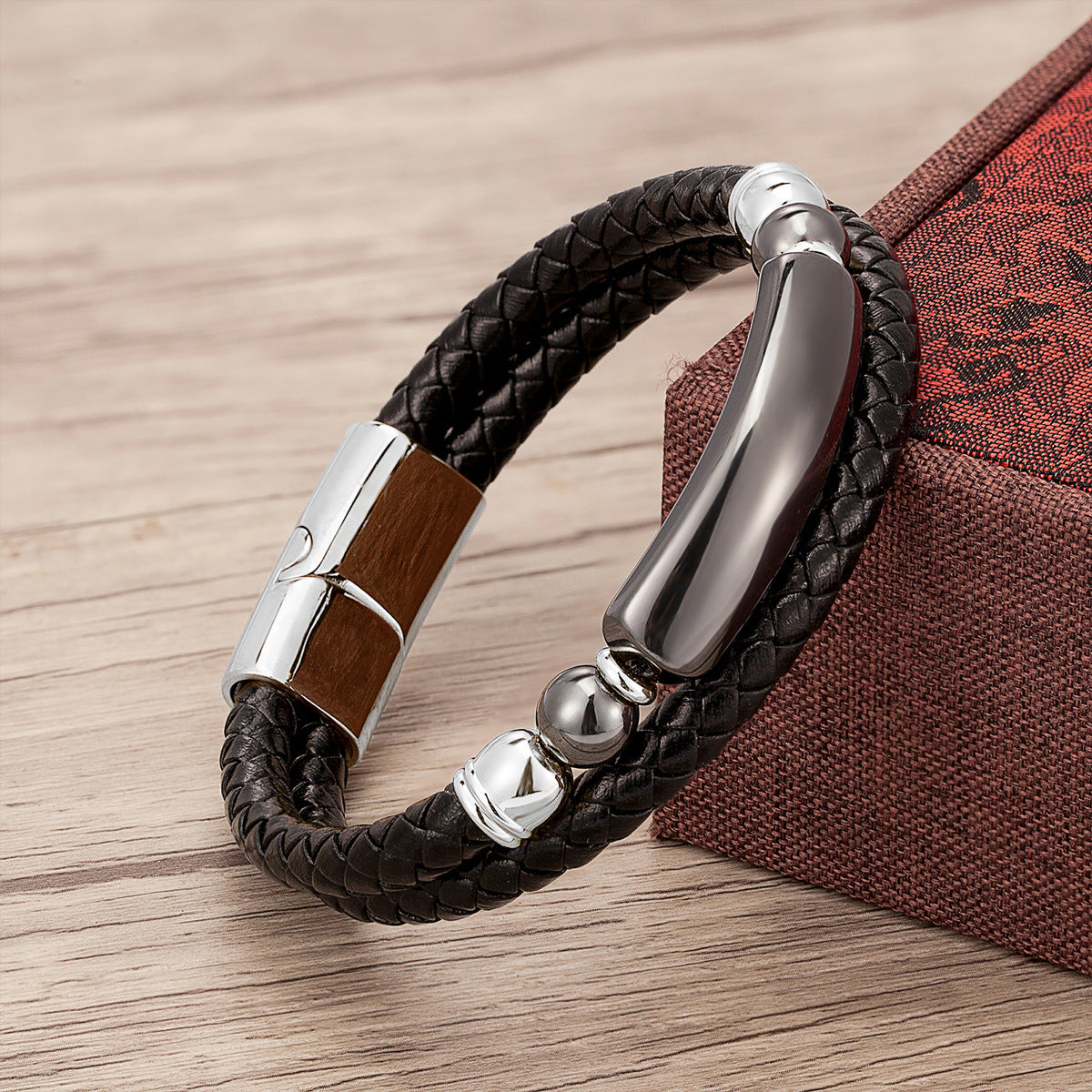 Magnetic Buckle Leather Double Joint Braided Bracelet