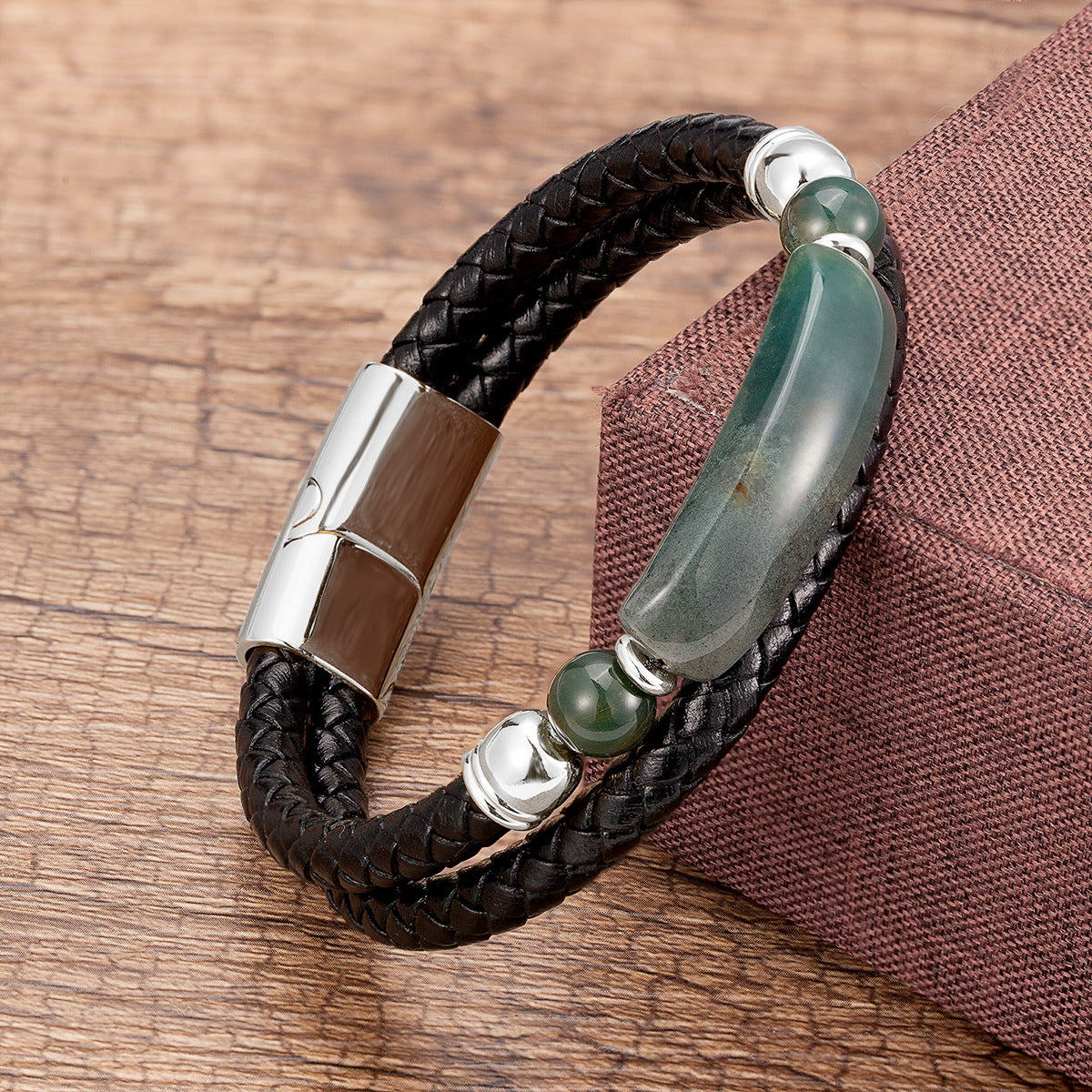 Magnetic Buckle Leather Double Joint Braided Bracelet