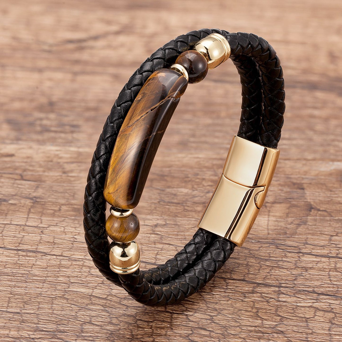 Magnetic Buckle Leather Double Joint Braided Bracelet