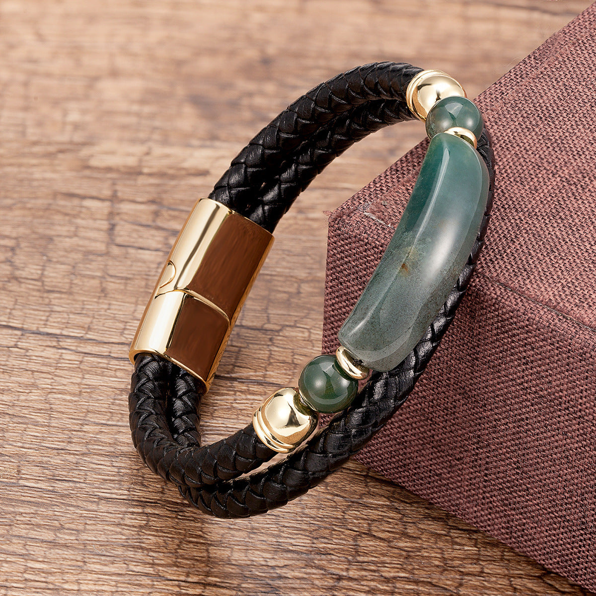 Magnetic Buckle Leather Double Joint Braided Bracelet