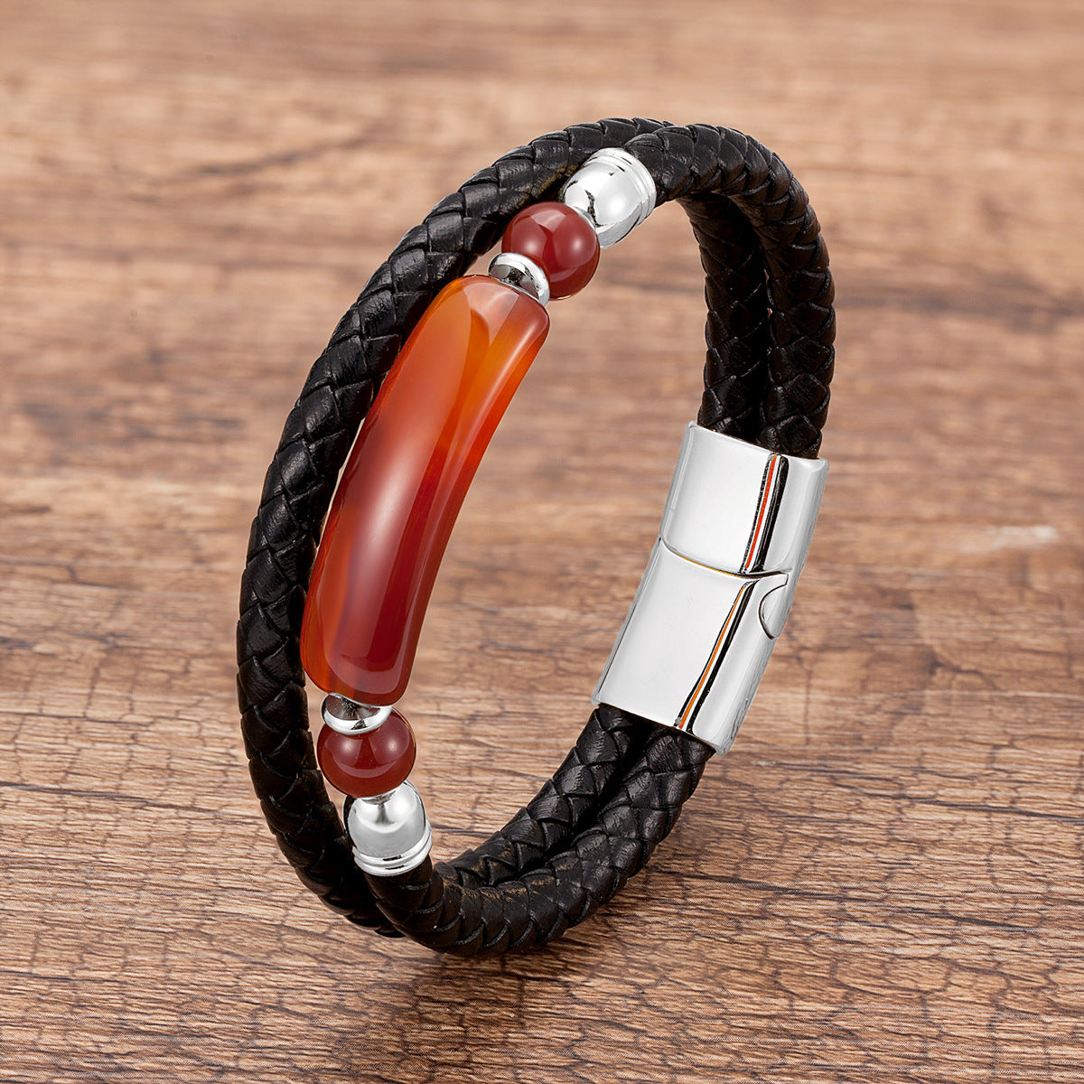Magnetic Buckle Leather Double Joint Braided Bracelet
