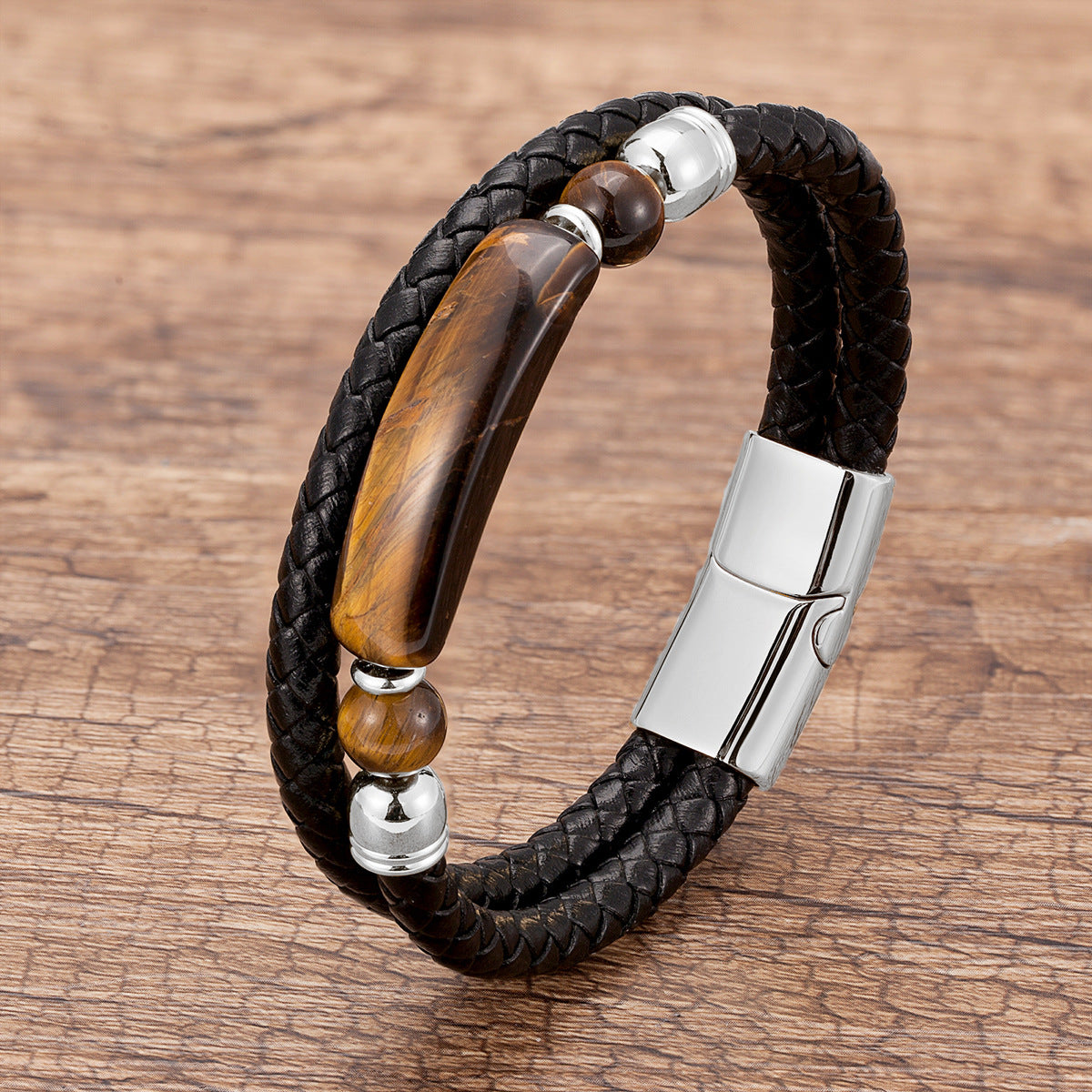 Magnetic Buckle Leather Double Joint Braided Bracelet