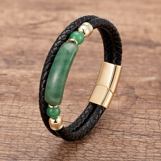 Magnetic Buckle Leather Double Joint Braided Bracelet