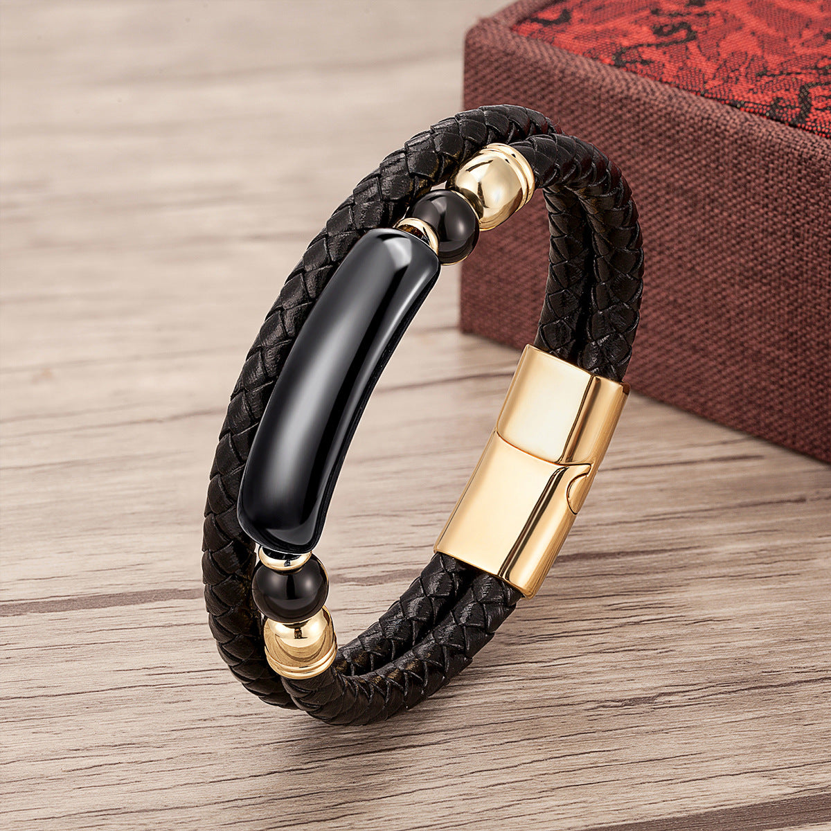 Magnetic Buckle Leather Double Joint Braided Bracelet