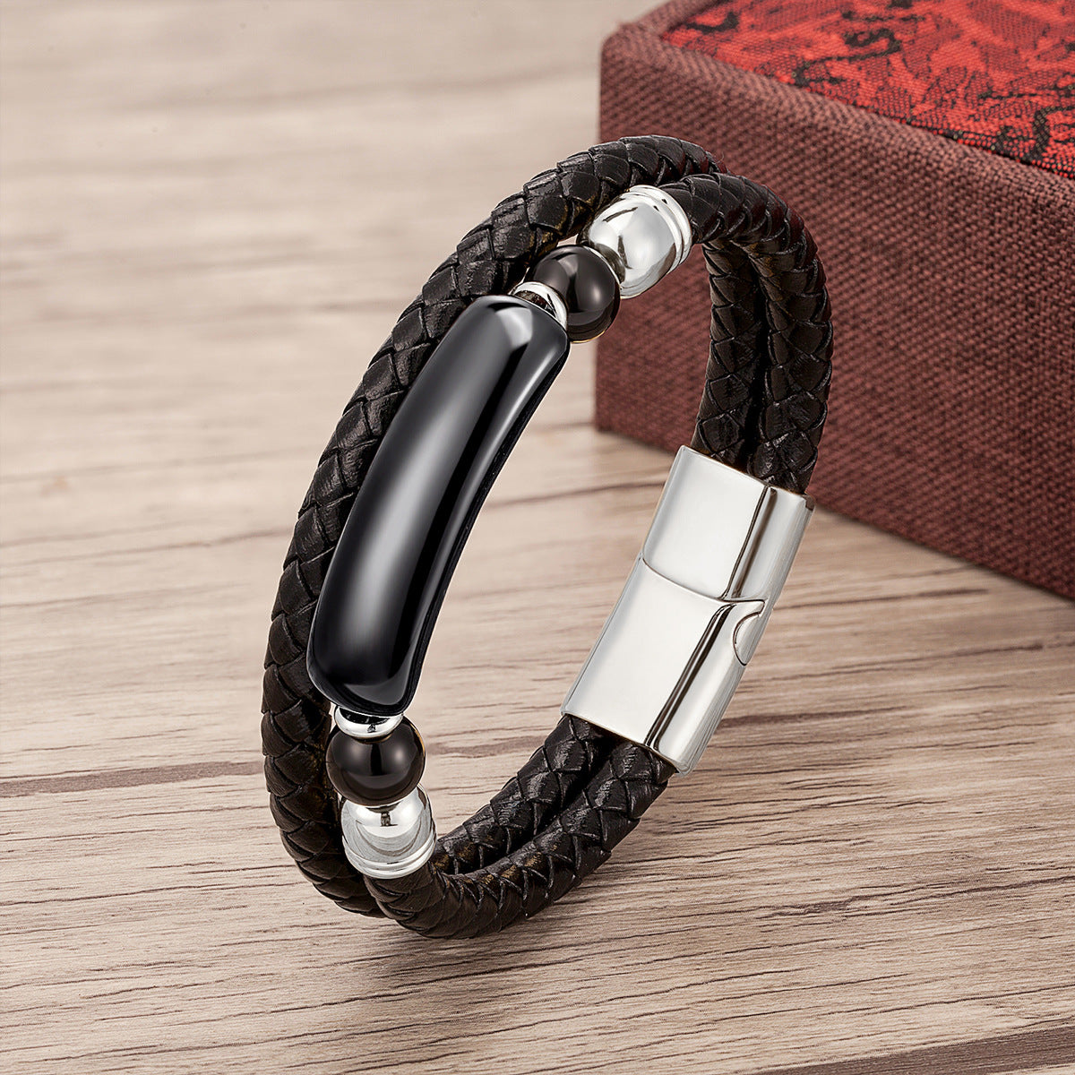 Magnetic Buckle Leather Double Joint Braided Bracelet
