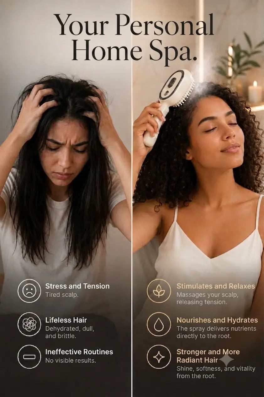Vaboora Scalp Massager – 3-in-1 Mist Spray & Red Light Hair Brush
