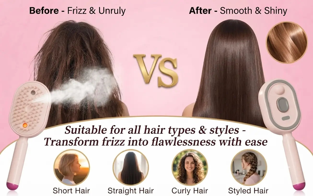 Vaboora Scalp Massager – 3-in-1 Mist Spray & Red Light Hair Brush