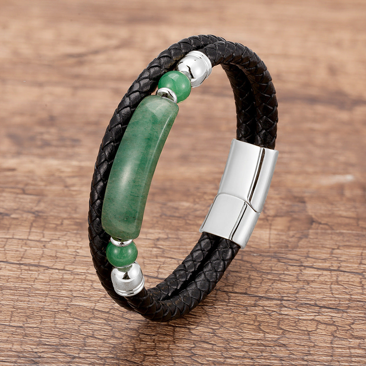 Magnetic Buckle Leather Double Joint Braided Bracelet