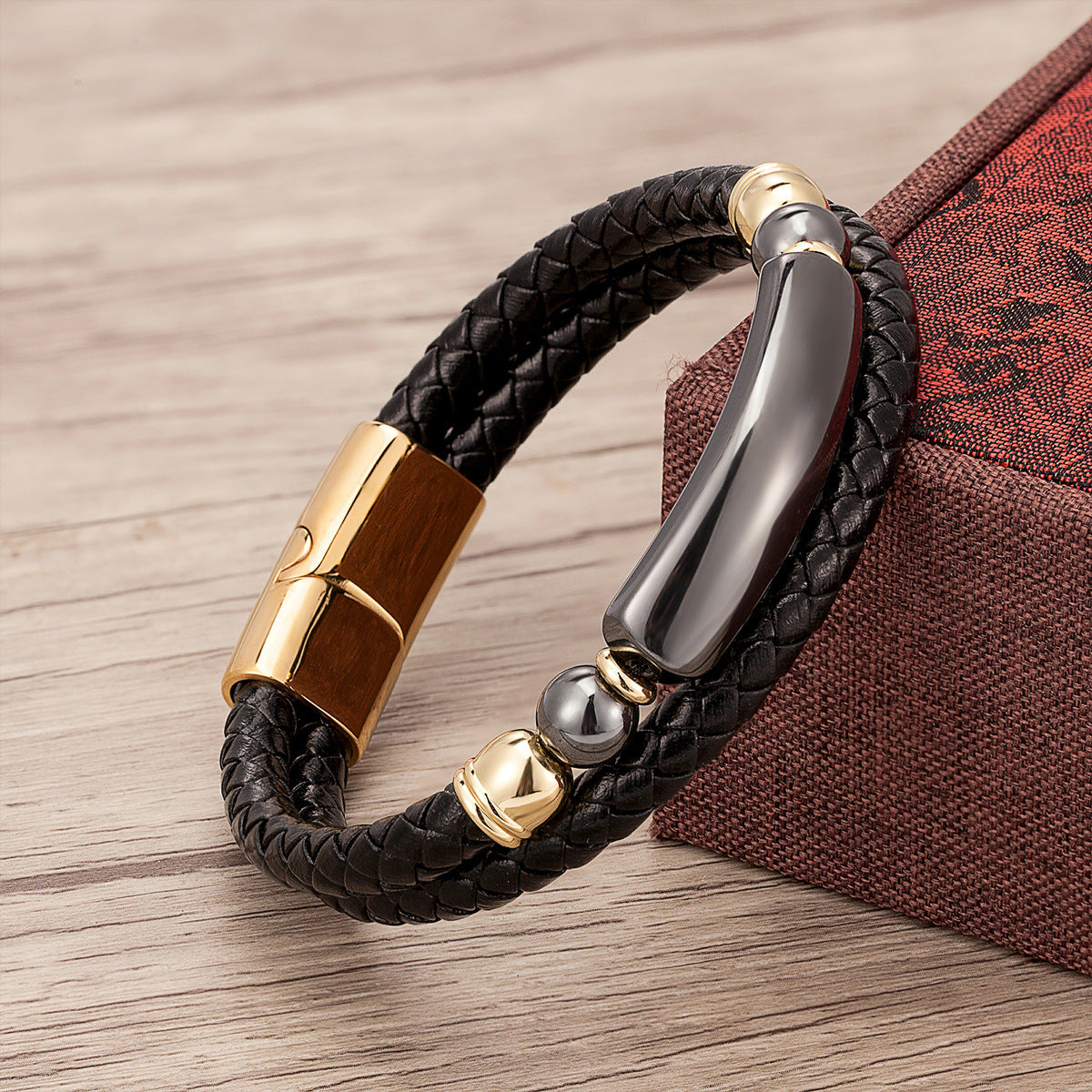 Magnetic Buckle Leather Double Joint Braided Bracelet