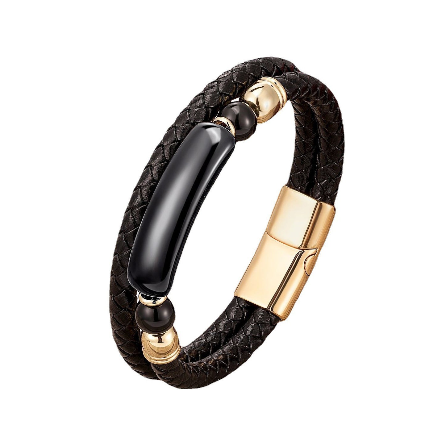 Magnetic Buckle Leather Double Joint Braided Bracelet